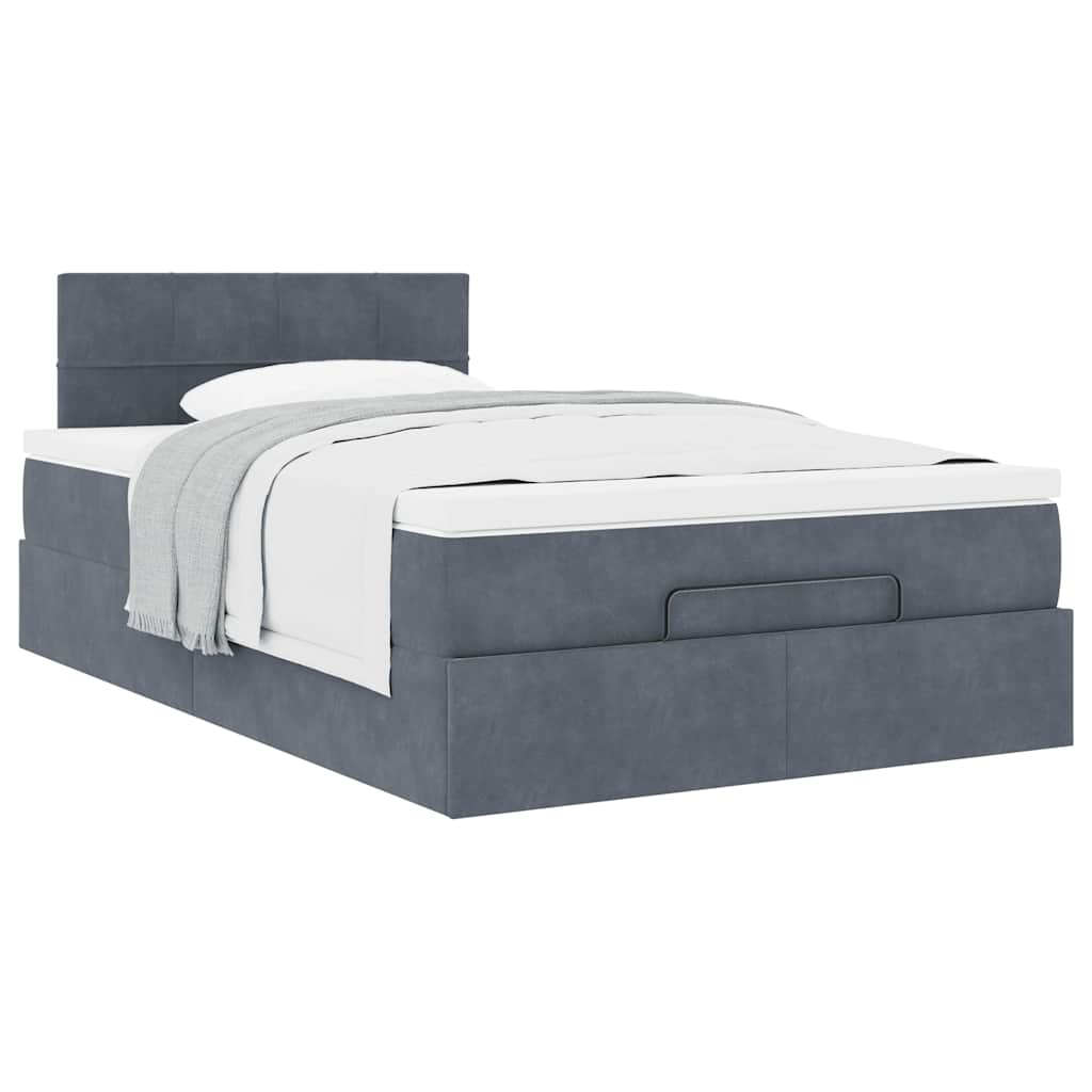 Estrutura de cama otomana com colchão cinza escuro veludo