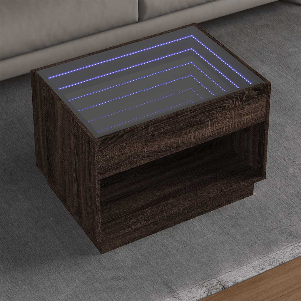 Mesa de centro luzes LED infinity 70x50x50 cm carvalho castanho