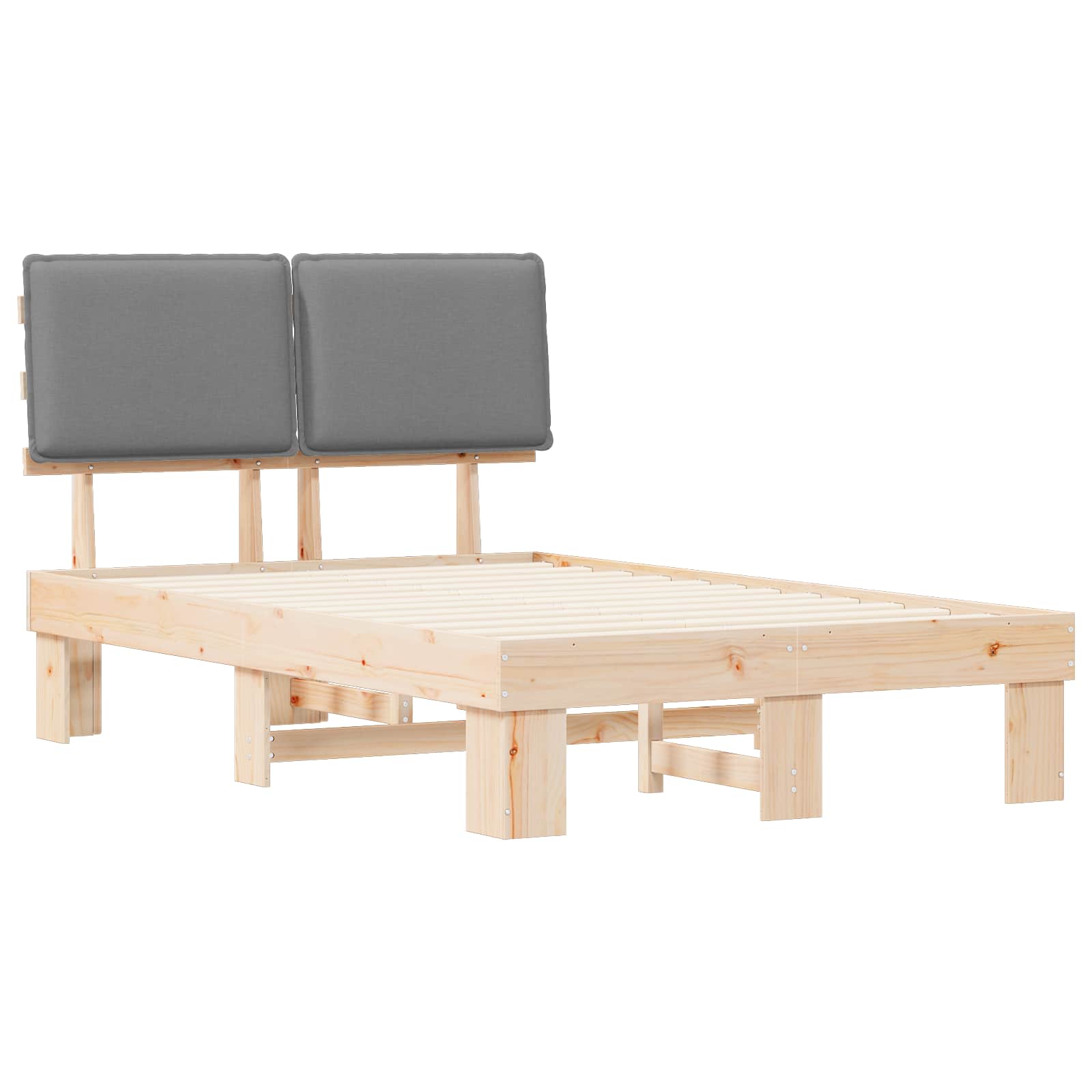 Estrutura de cama com cabeceira estofada cinzento-claro