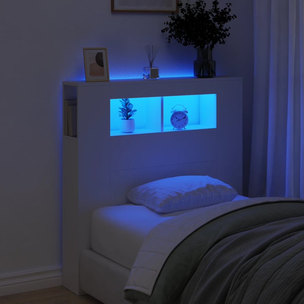 Cabeceira cama c/ leds 100x18,5x103,5 cm deriv. madeira branco