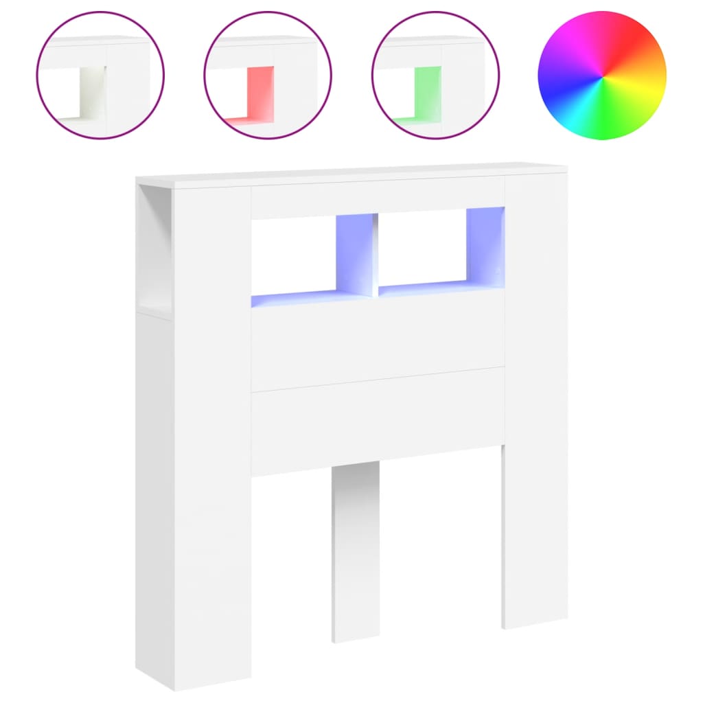 Cabeceira cama c/ leds 100x18,5x103,5 cm deriv. madeira branco