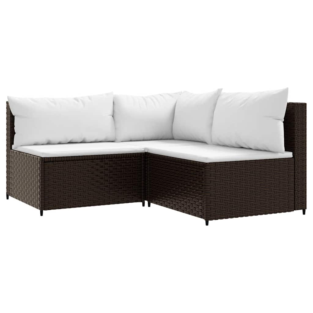 4 Pcs conjunto lounge jardim c/ almofadões vime PE castanho