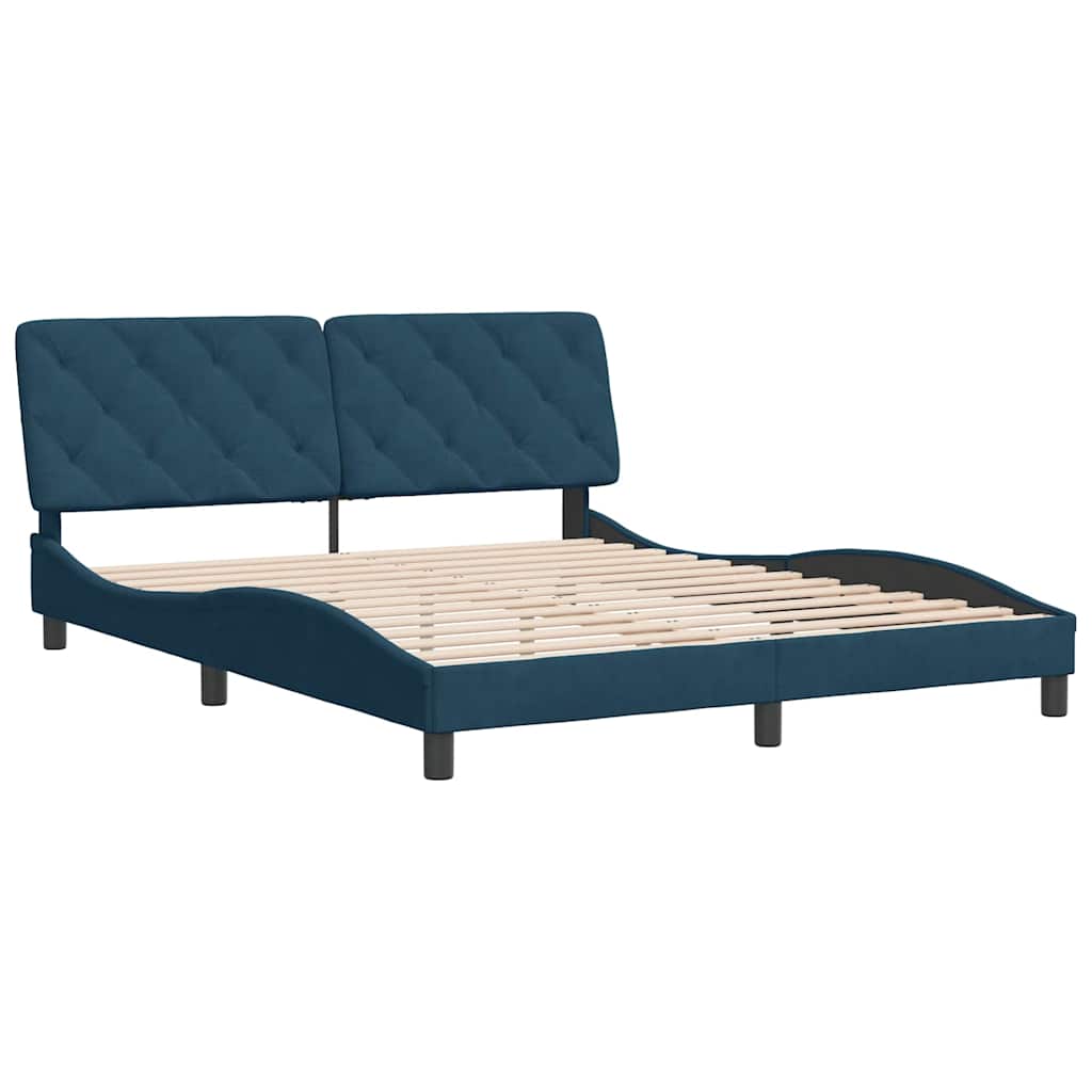 Estrutura de cama sem colchão 160x200 cm veludo azul