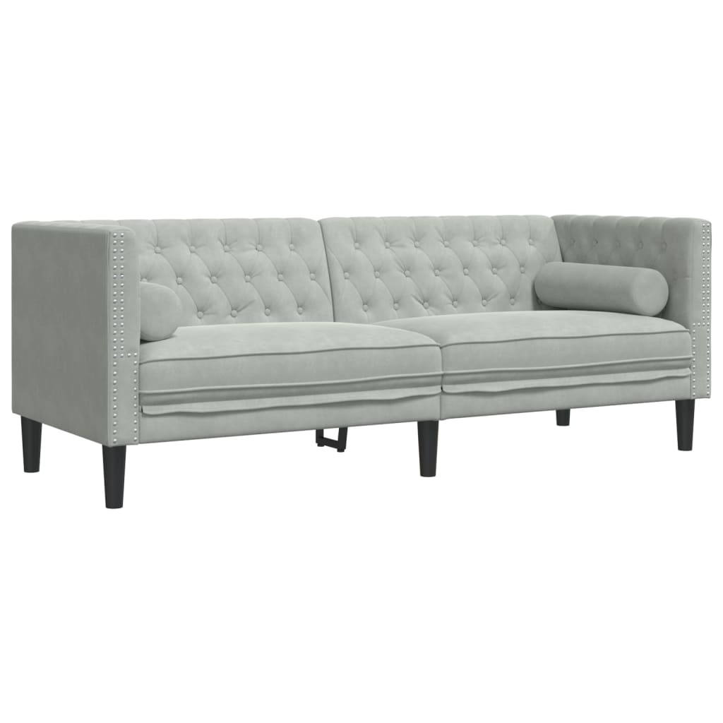 3 Pcs conj. de sofás chesterfield com rolos veludo cinza-claro