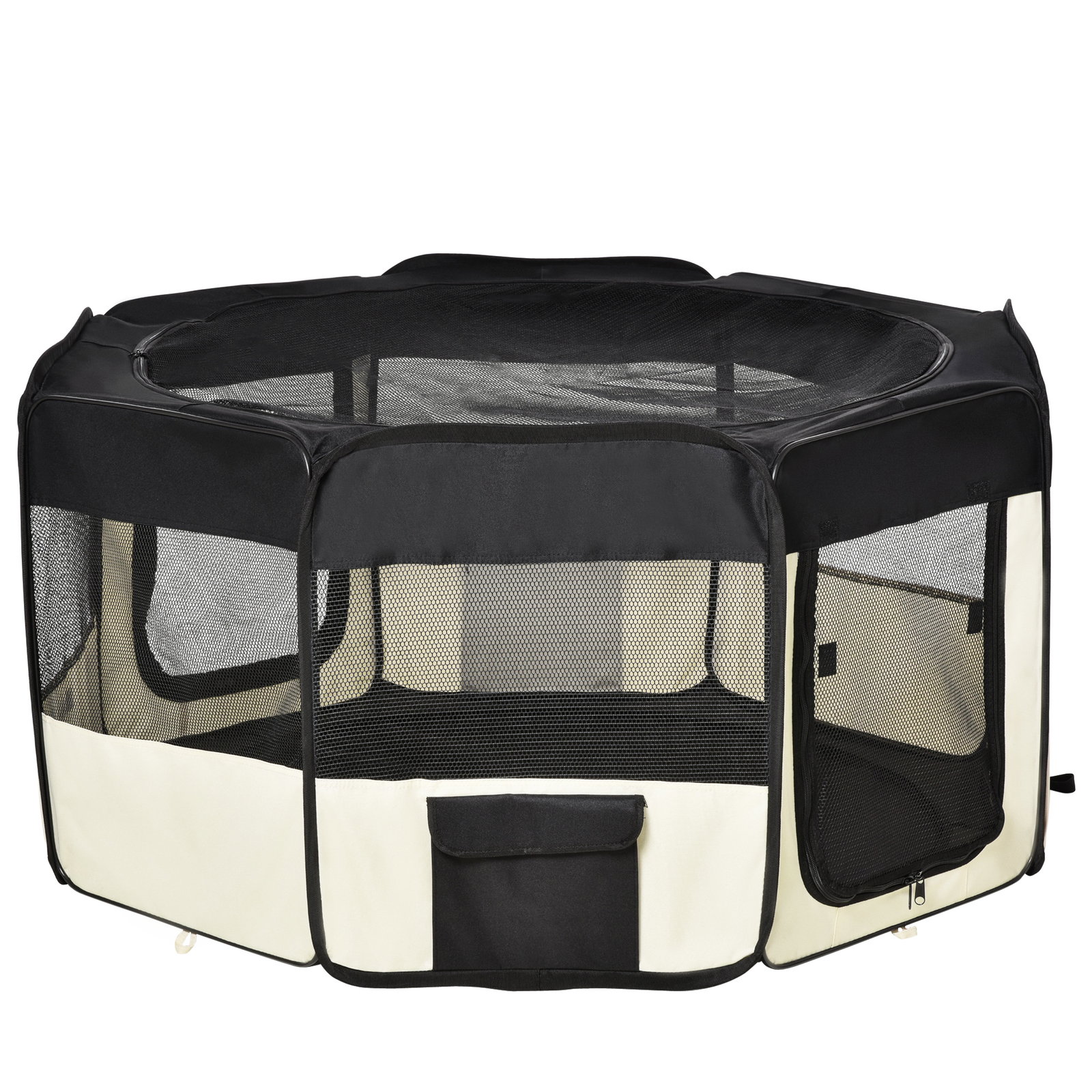 Parque para animais de estimação dobrável com 2 portas e almofada tecido oxford ø120x58 cm preto