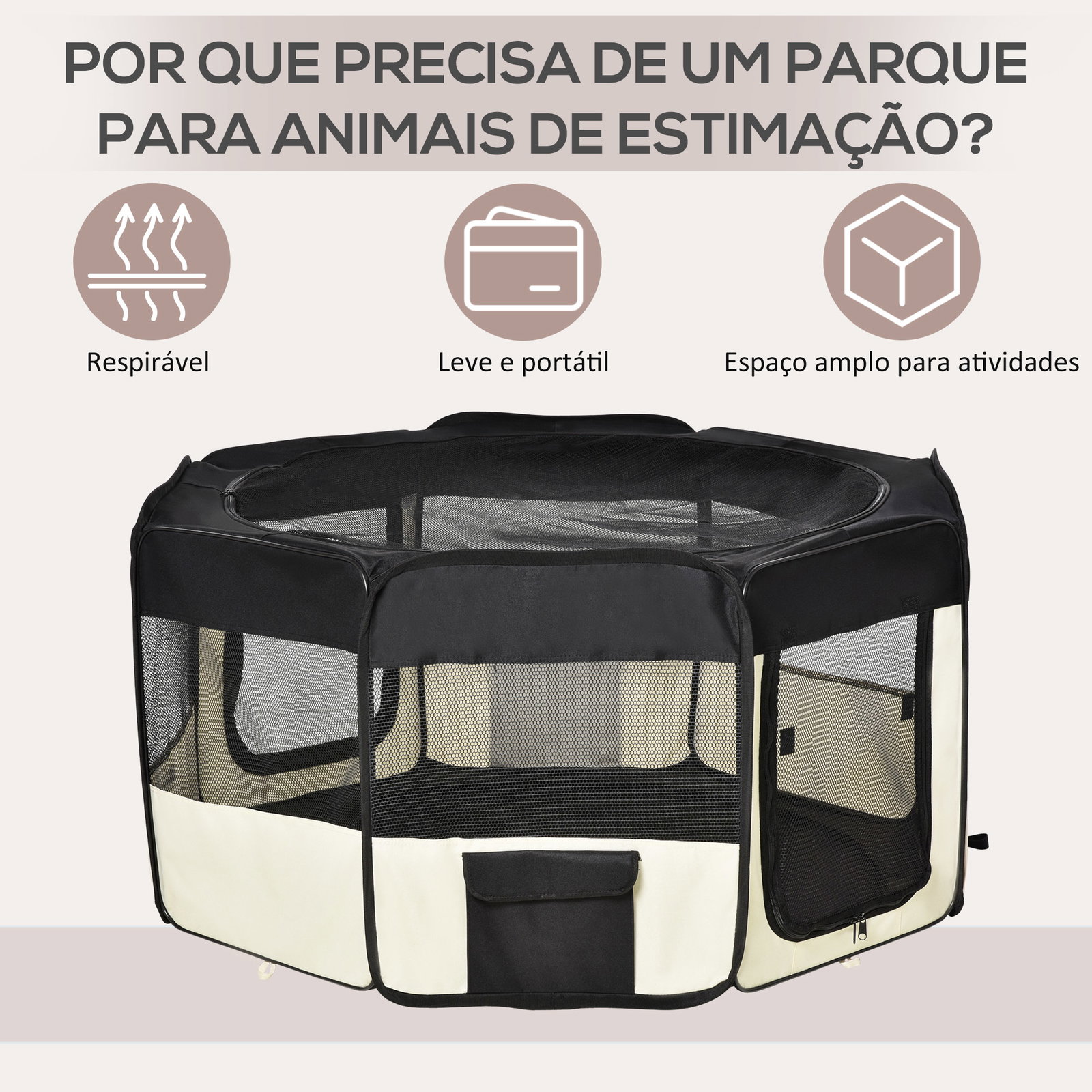 Parque para animais de estimação dobrável com 2 portas e almofada tecido oxford ø120x58 cm preto