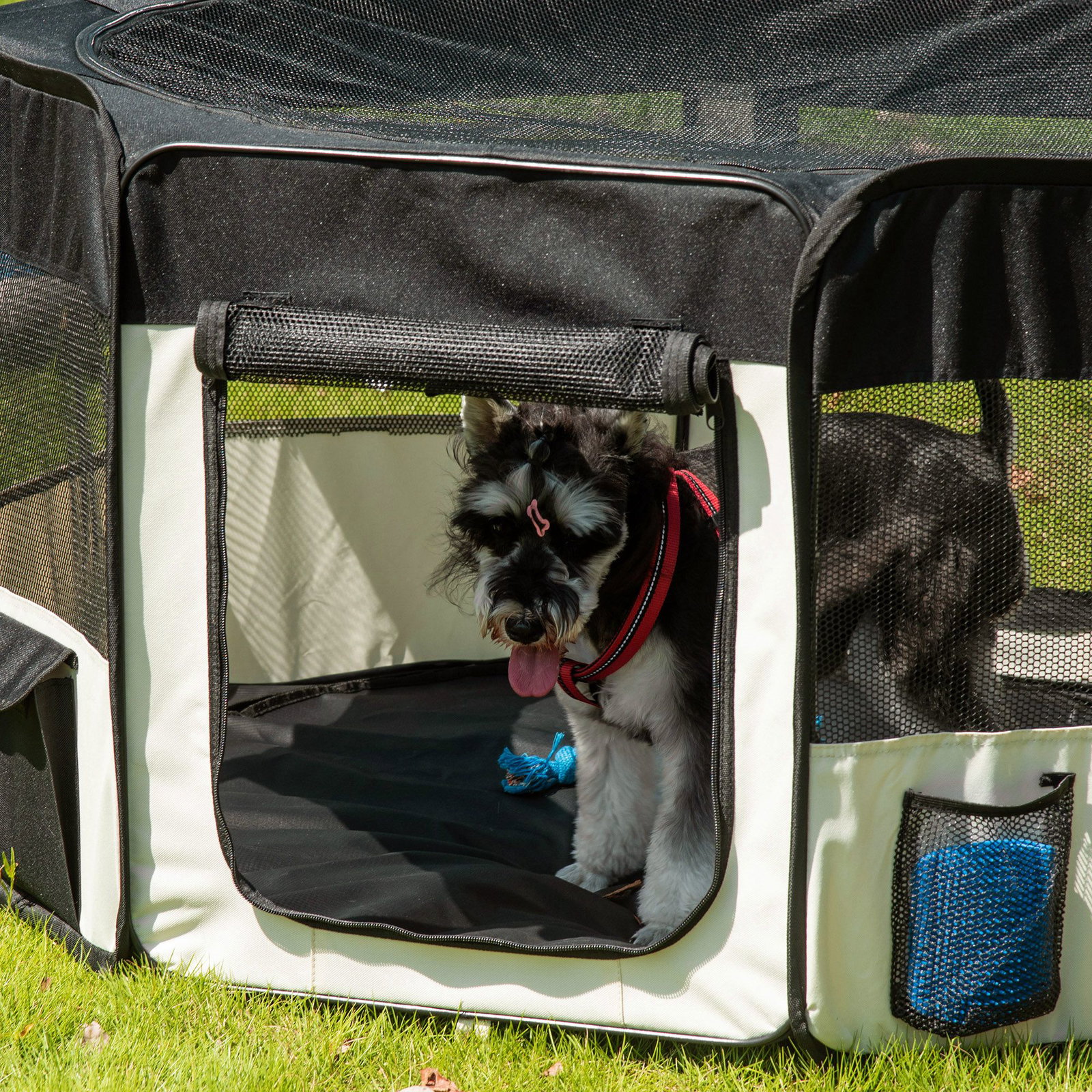 Parque para animais de estimação dobrável com 2 portas e almofada tecido oxford ø120x58 cm preto