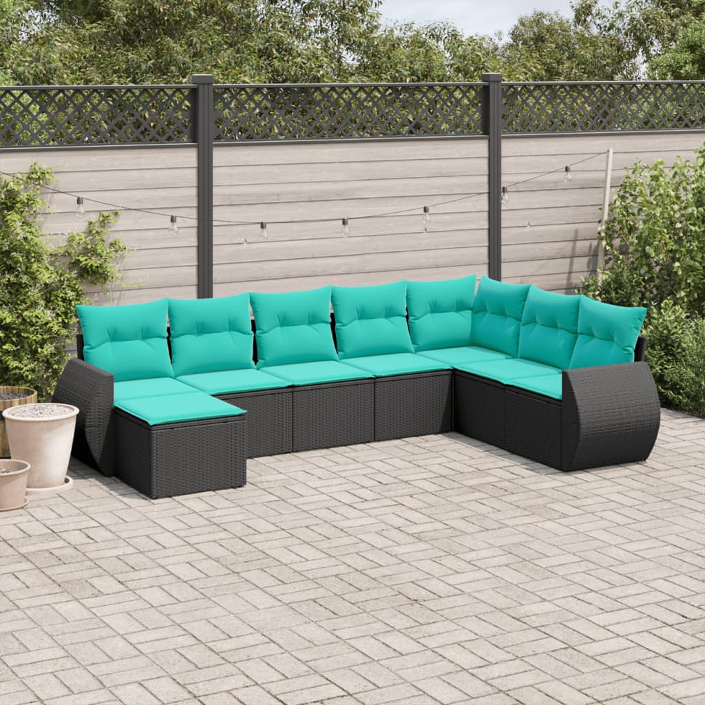 Conjunto de sofá de jardim com 8 peças e almofadas em rattan sintético preto