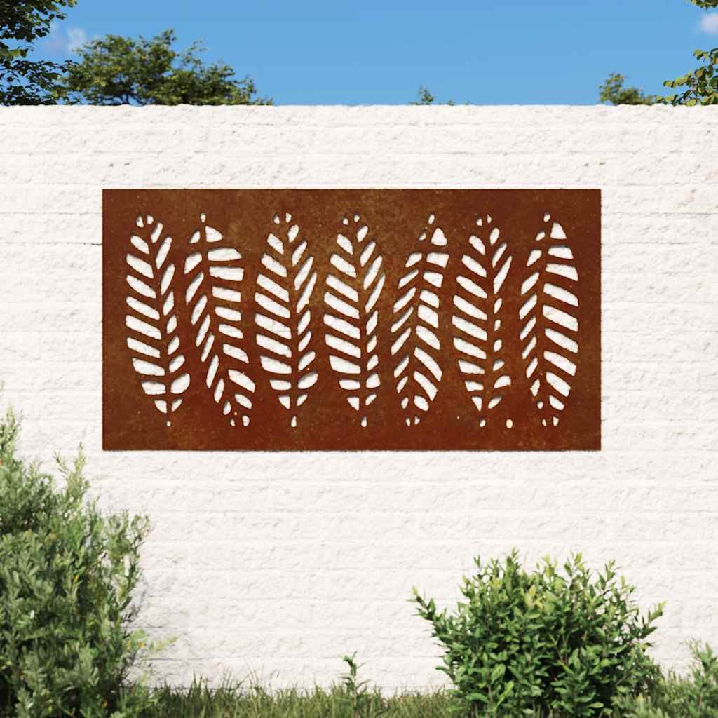 Decoração p/ muro de jardim 105x55 cm aço corten design folhas