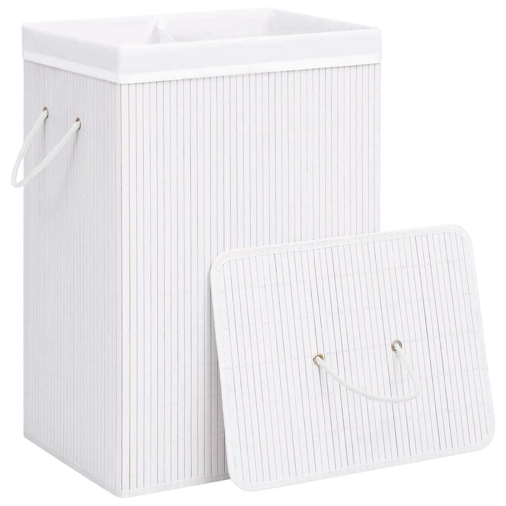 Cesto para roupa suja c/ 2 secções 72 l bambu branco