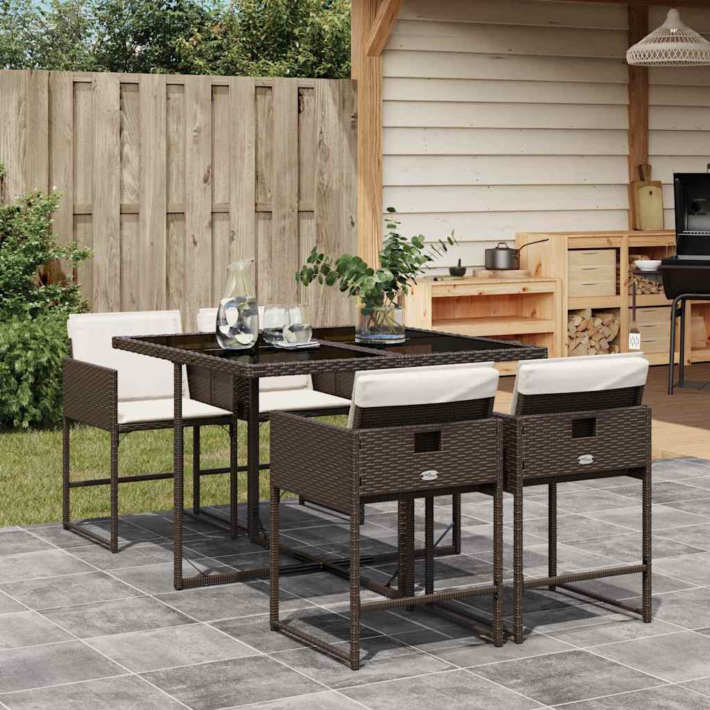 5 Pcs conjunto jantar p/ jardim c/ almofadões vime PE castanho