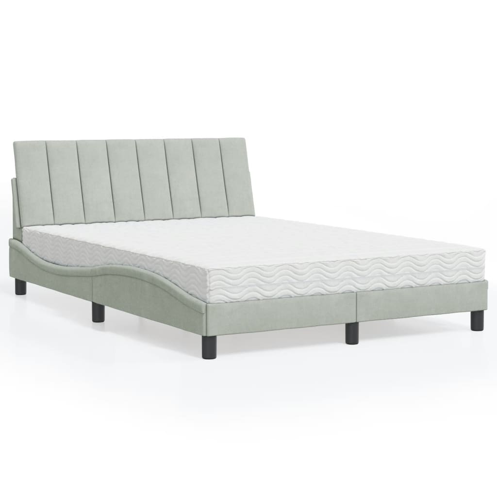 Cama com colchão hanko 140x200 cm veludo cinzento-claro