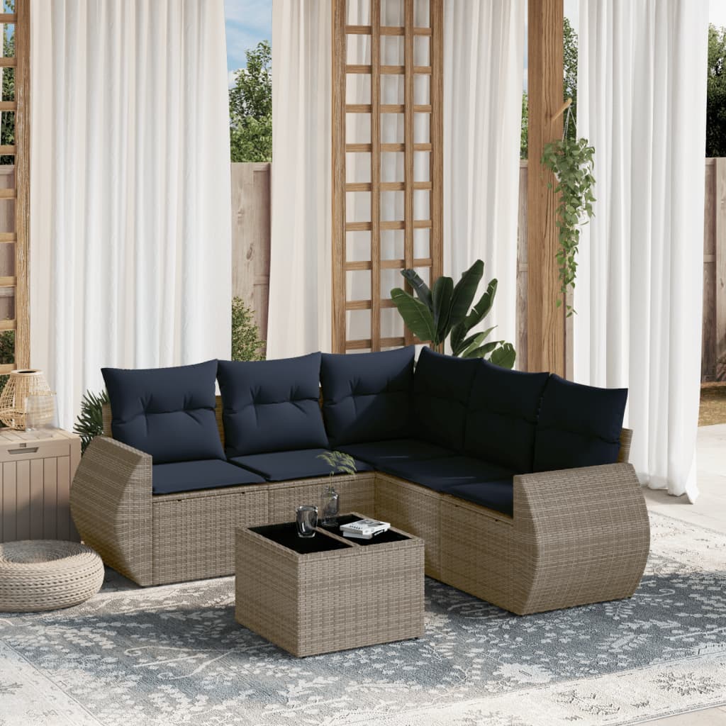 Conjunto de sofá de jardim com 6 peças e almofadas em rattan sintético cinza