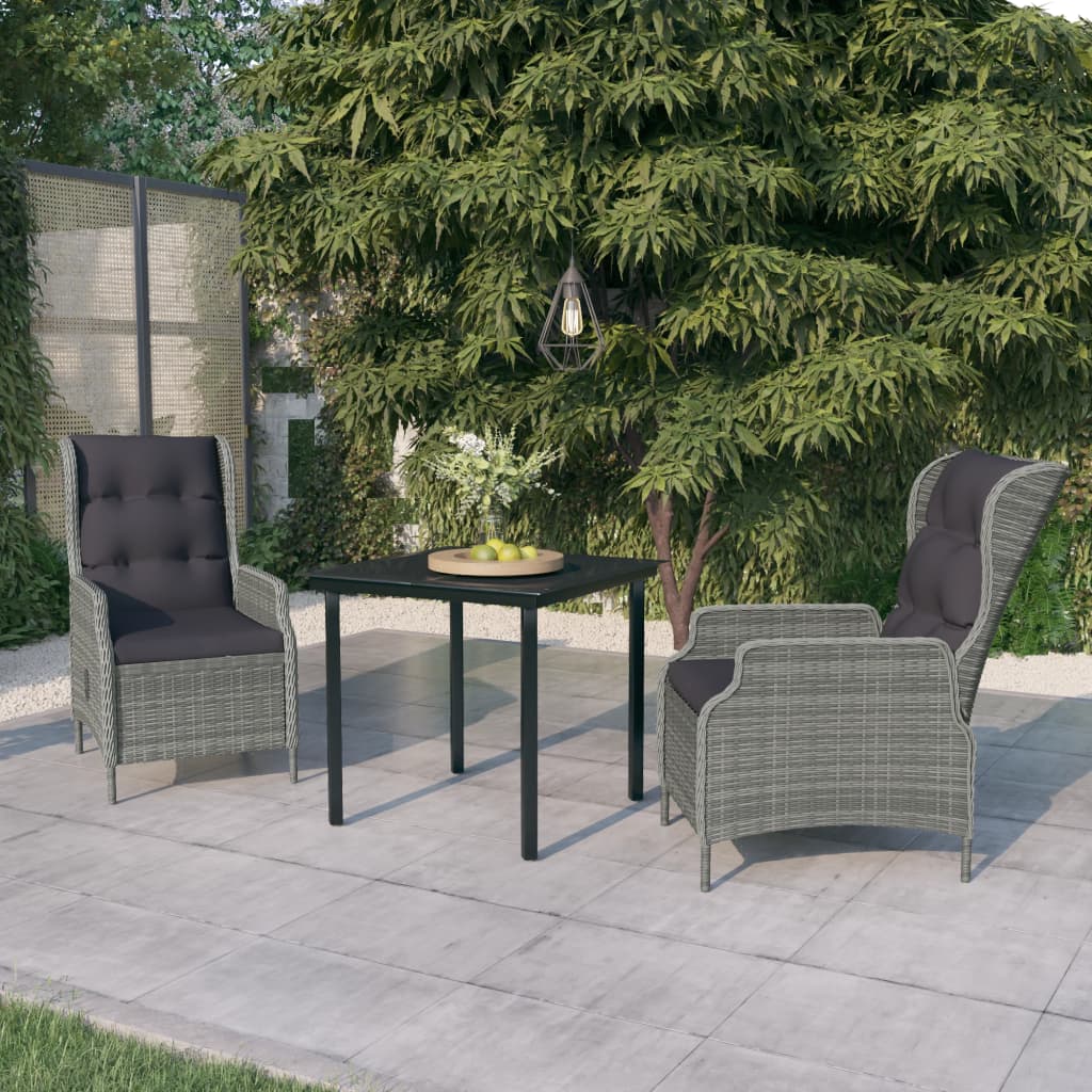 3 Pcs conjunto de jantar para jardim cinzento-claro