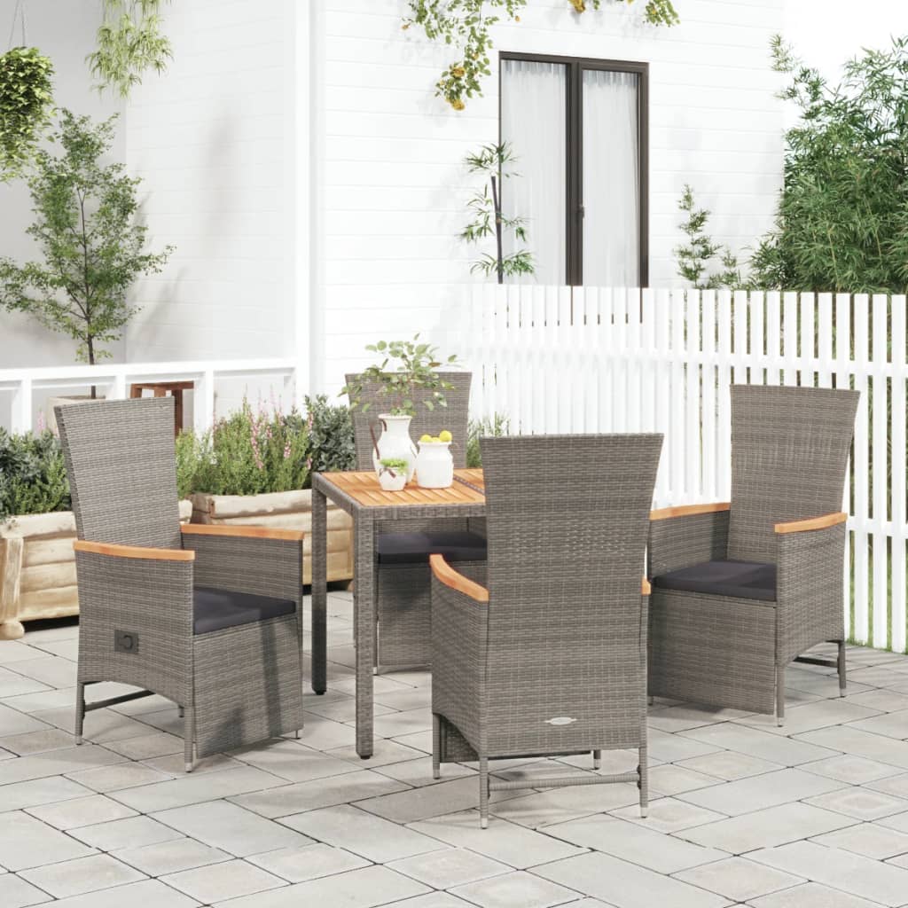 5 Pcs conjunto de jantar p/ jardim c/ almofadões vime PE cinza