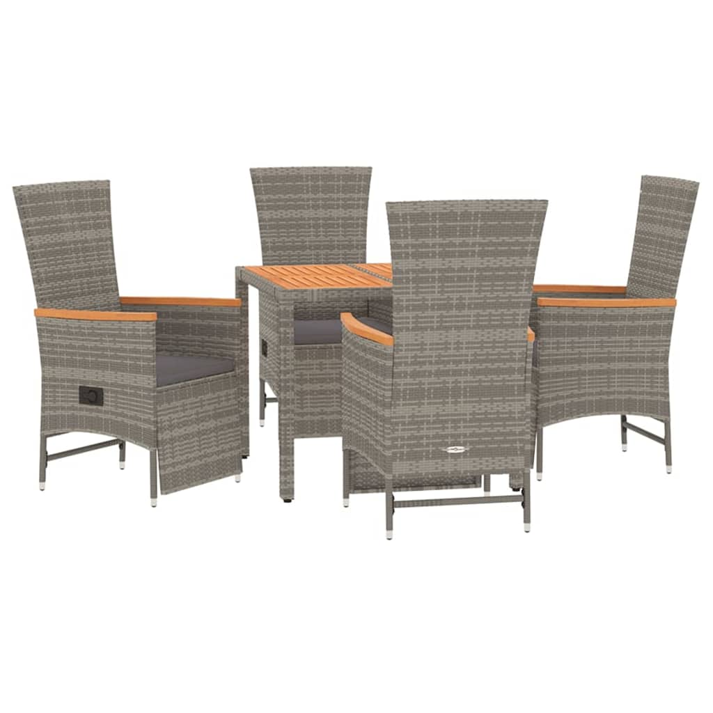 5 Pcs conjunto de jantar p/ jardim c/ almofadões vime PE cinza