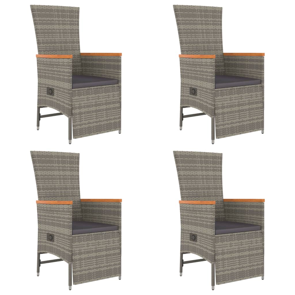 5 Pcs conjunto de jantar p/ jardim c/ almofadões vime PE cinza