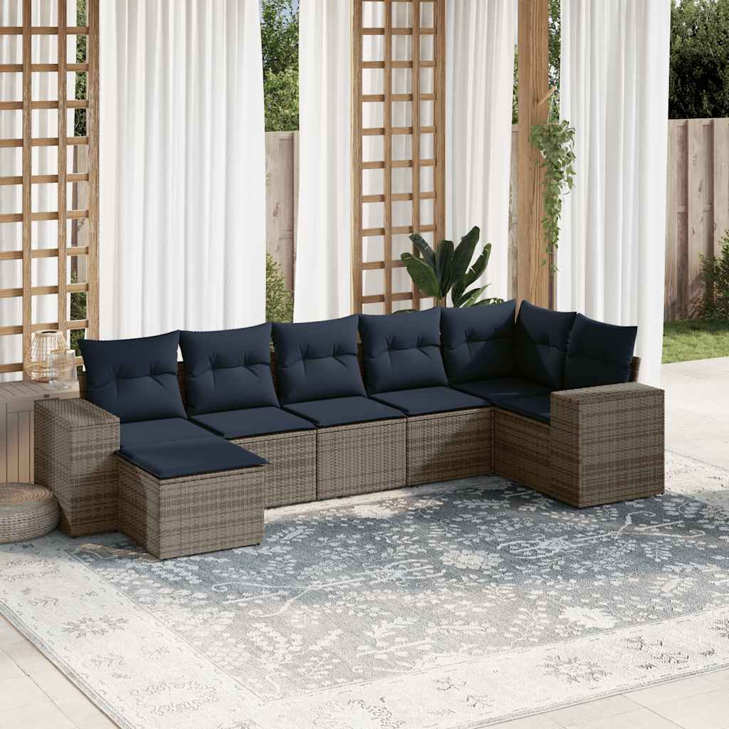 Conjunto de sofá de jardim com 7 peças e almofadas em rattan sintético cinza