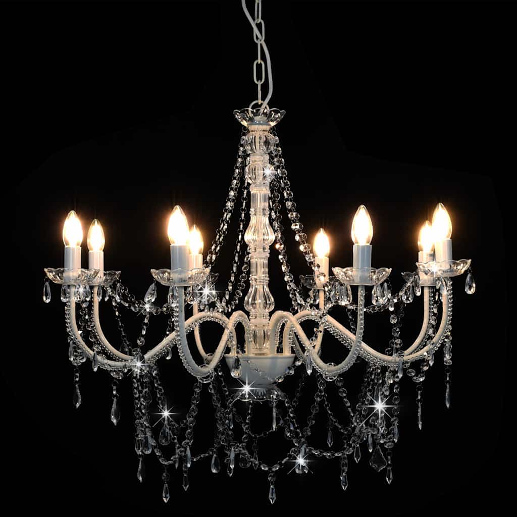 Lustre com contas lâmpadas 8 x e14 branco