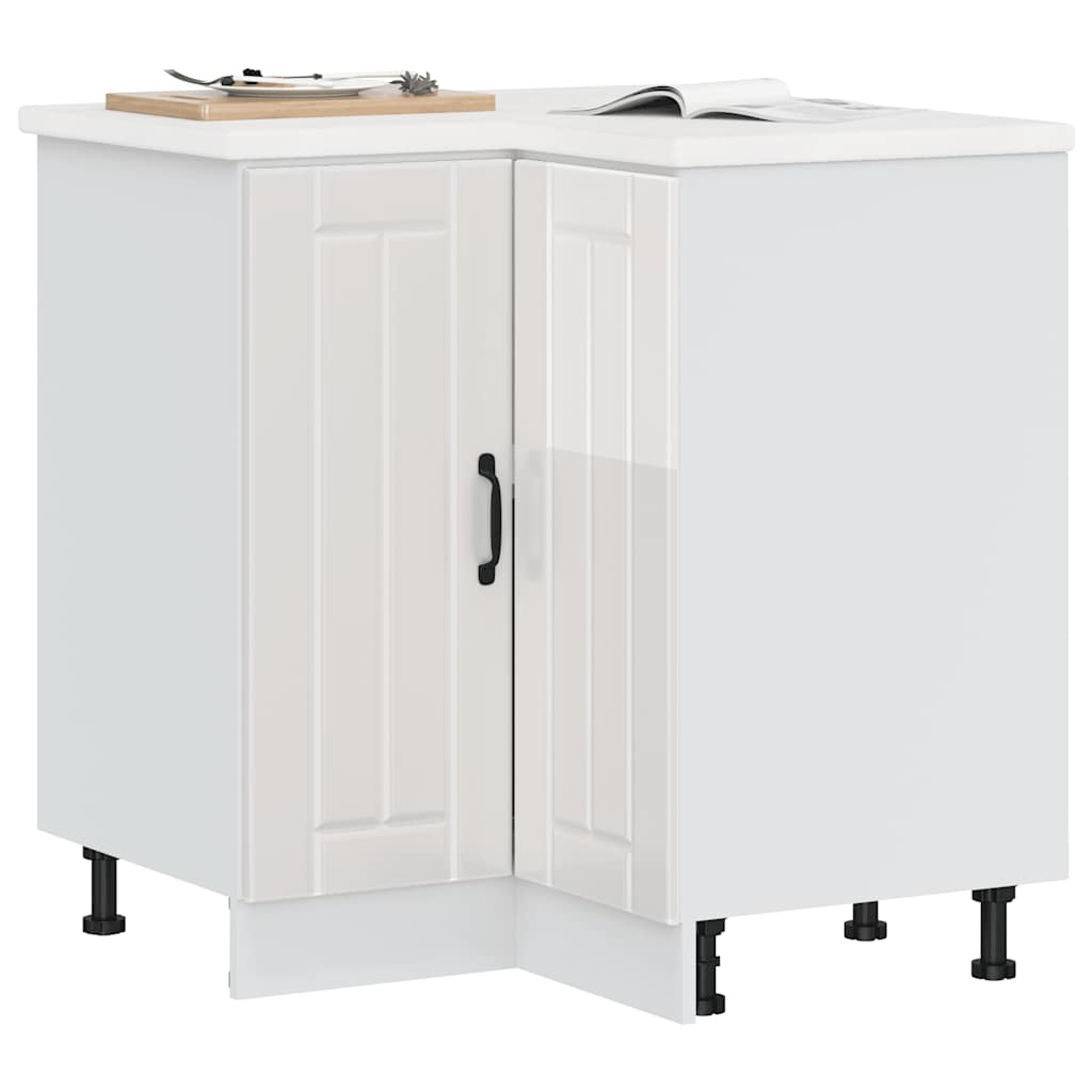 Armário base canto cozinha lucca madeira branco brilhante