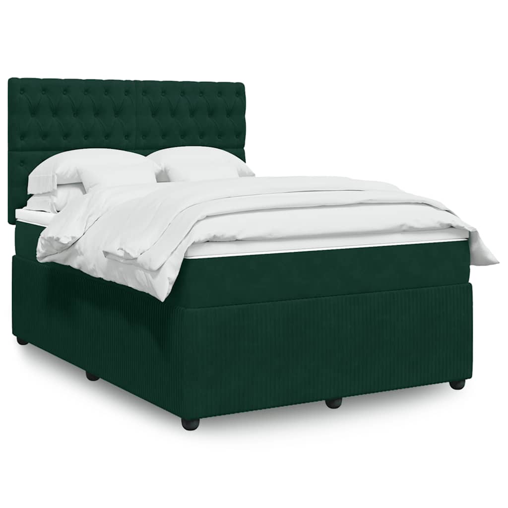 Cama com molas/colchão 140x190 cm veludo verde-escuro