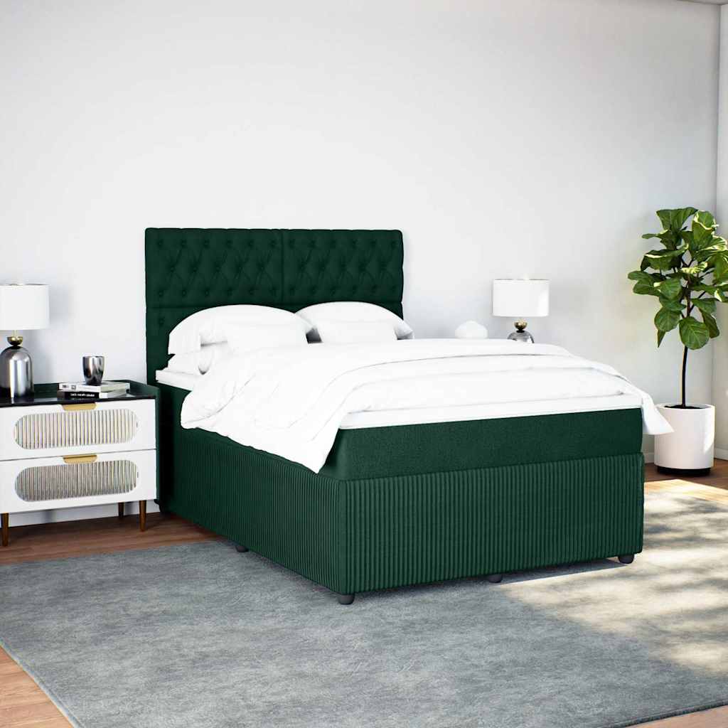 Cama com molas/colchão 140x190 cm veludo verde-escuro