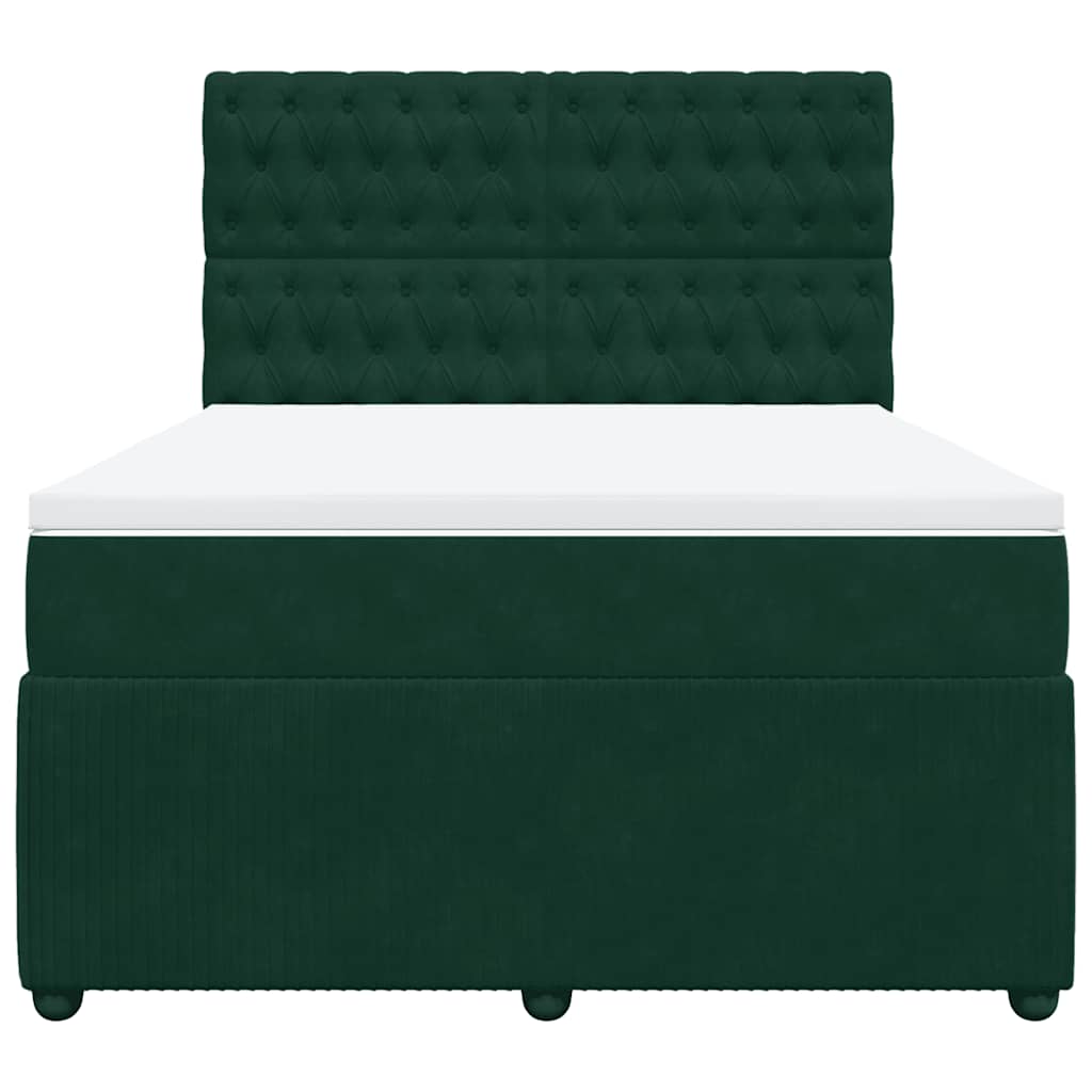 Cama com molas/colchão 140x190 cm veludo verde-escuro