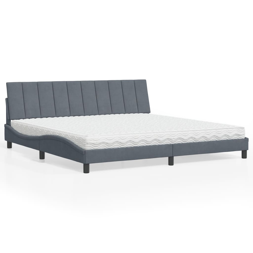 Cama com colchão hanko 200x200 cm veludo cinzento-escuro
