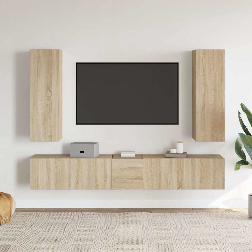 5Pcs conjunto de móveis de TV derivados madeira carvalho sonoma