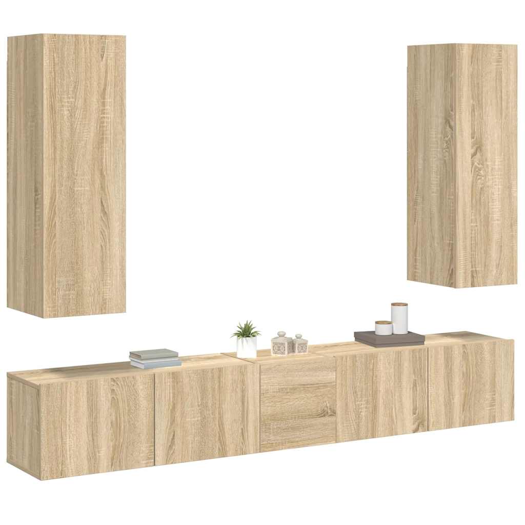 5Pcs conjunto de móveis de TV derivados madeira carvalho sonoma