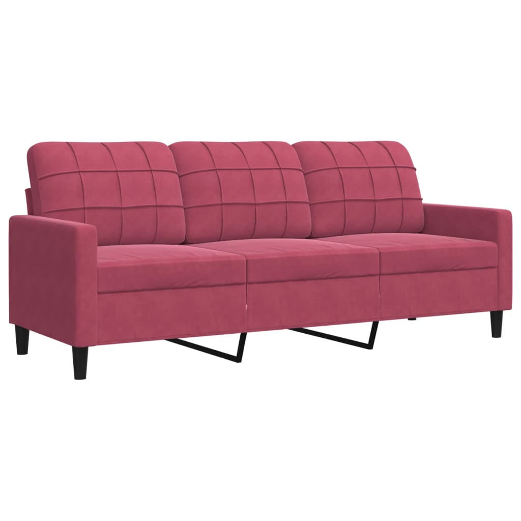 4Pcs conjunto sofás c/ almofadões e rolos veludo vermelho tinto