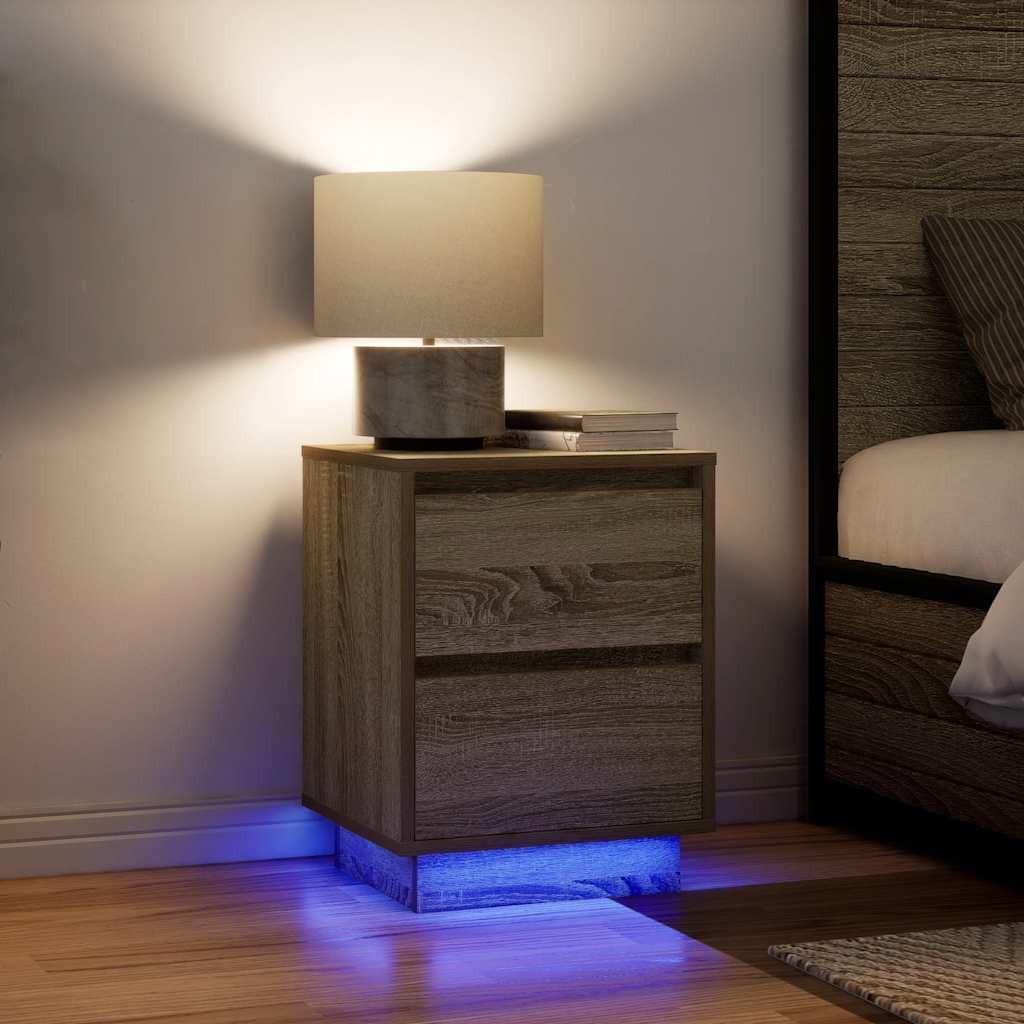 Mesas cabeceira c/ luzes LED 2 pcs 38x34x50cm carvalho sonoma