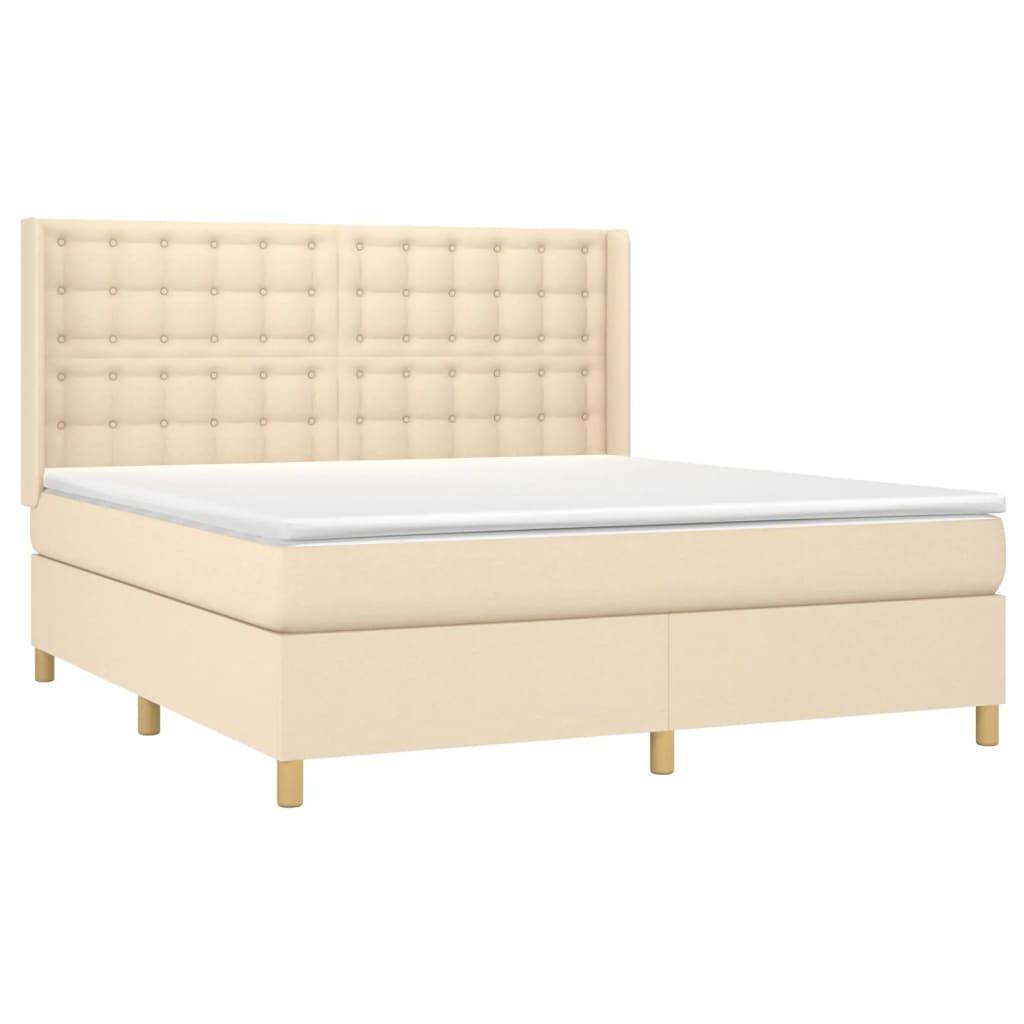 Cama box spring c/ colchão e LED 160x200 cm tecido cor creme