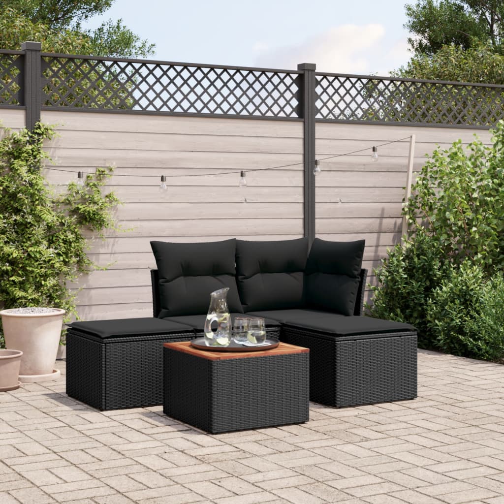 5 Pcs conjunto sofás de jardim com almofadões vime PE preto