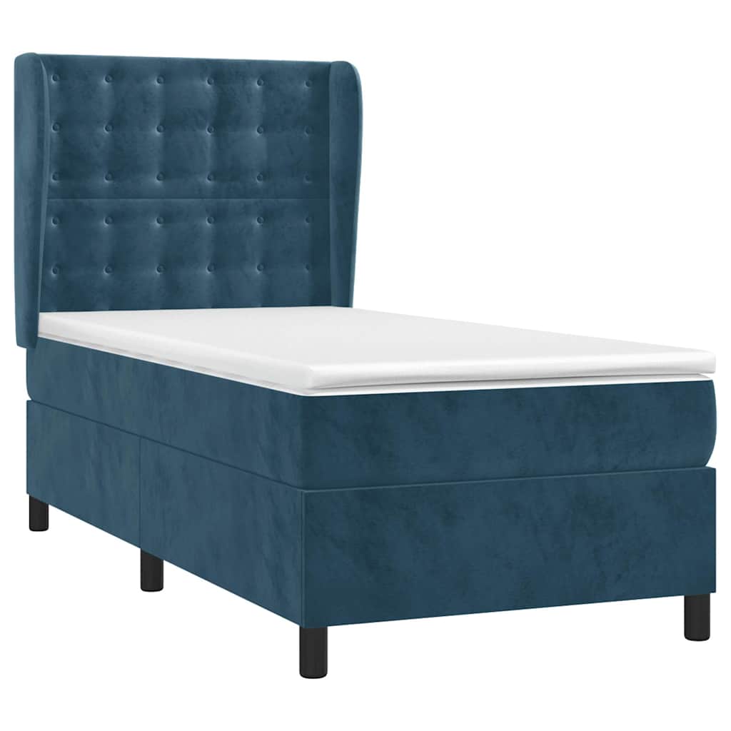 Cama com molas/colchão 80x200 cm veludo azul-escuro