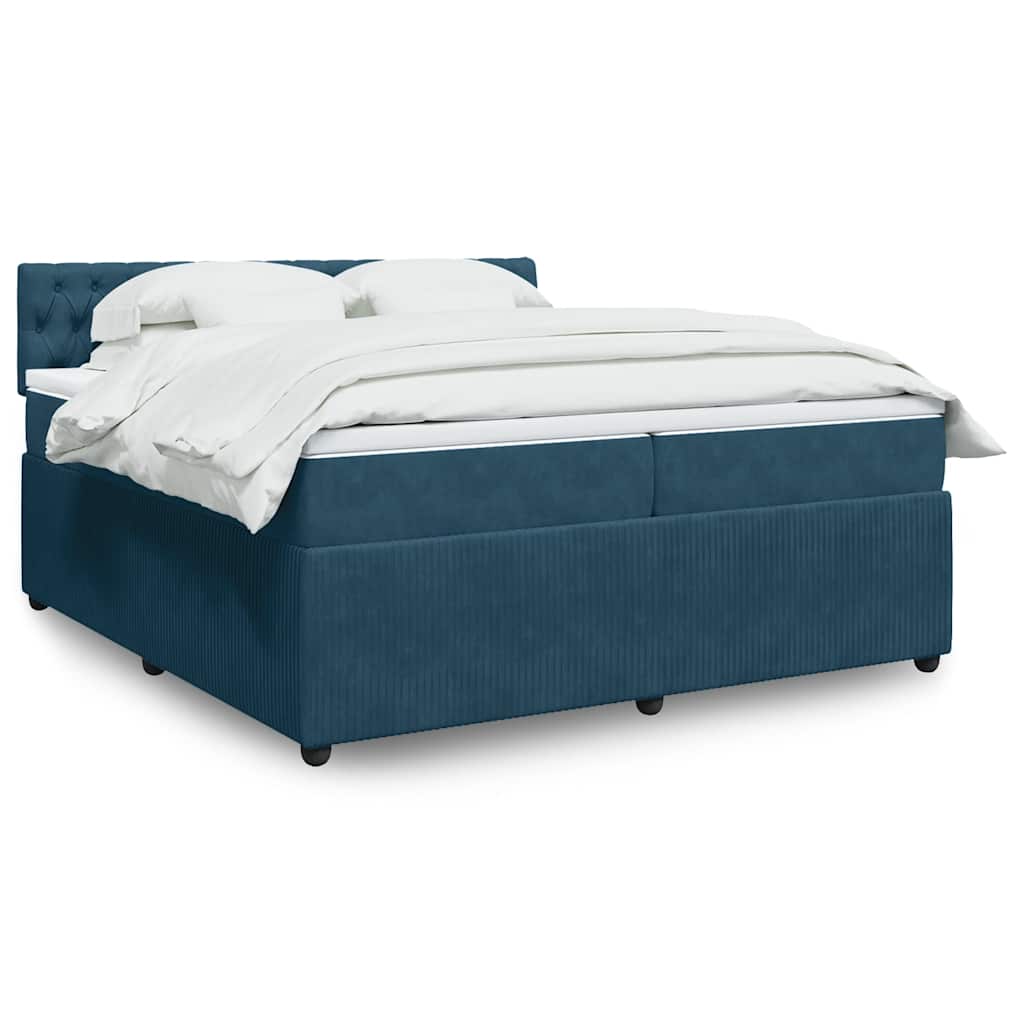 Cama com molas/colchão 200x200 cm veludo azul