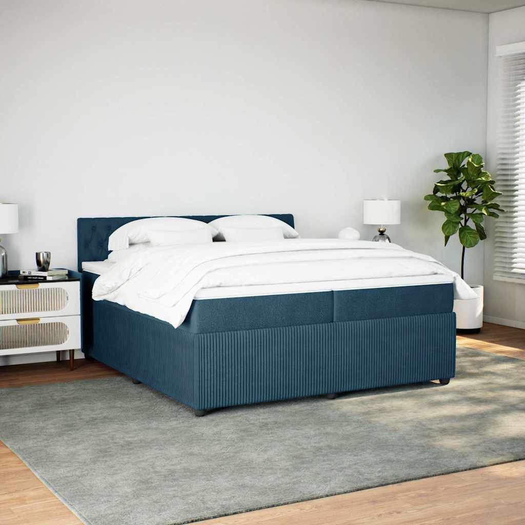 Cama com molas/colchão 200x200 cm veludo azul
