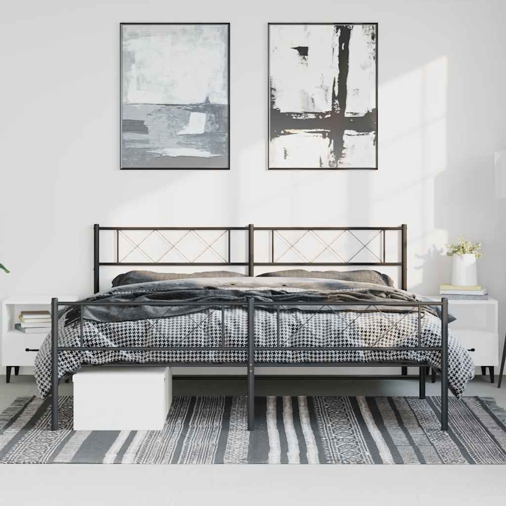 Estrutura de cama com cabeceira e pés 183x213 cm metal preto