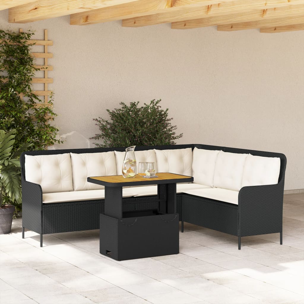 2 Pcs conjunto sofás de jardim com almofadões vime PE preto
