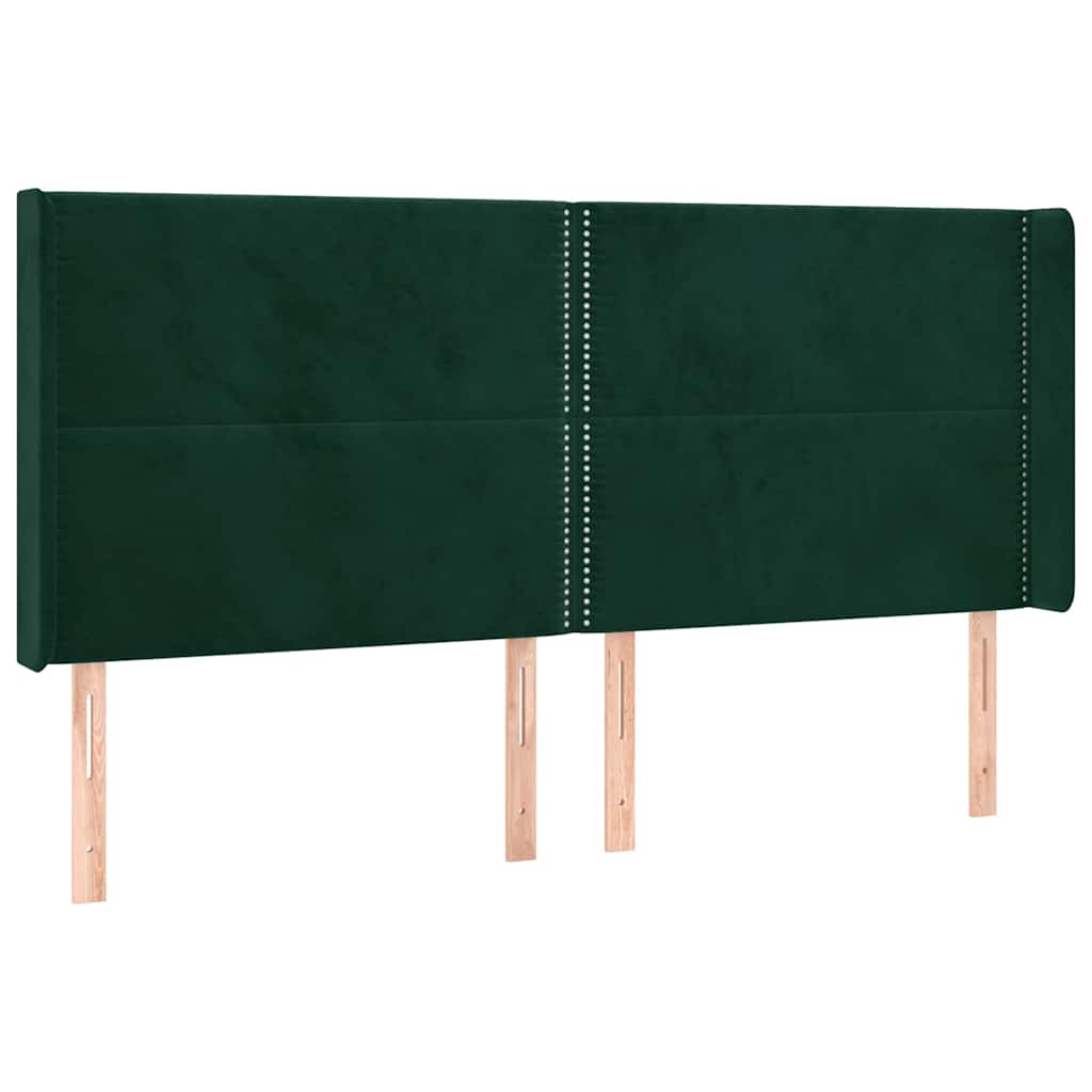Cabeceira de cama c/ LED veludo 203x16x118/128 cm verde-escuro