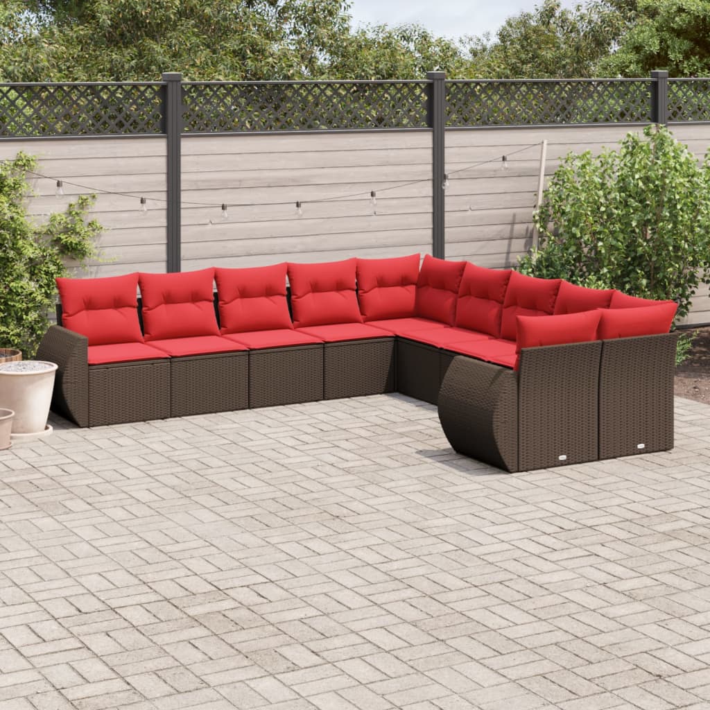 Conjunto de sofá de jardim com 10 peças e almofadas em rattan sintético marrom