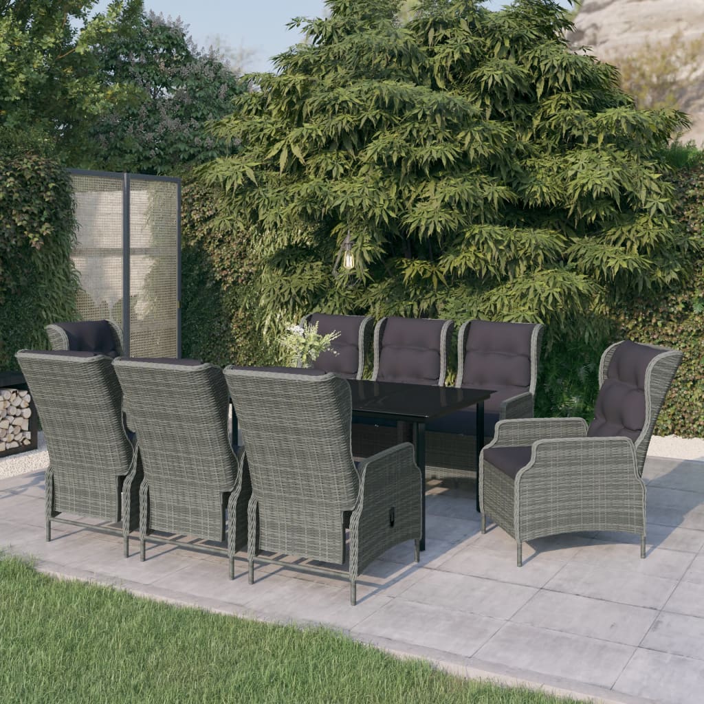 9 Pcs conjunto de jantar para jardim cinzento-claro
