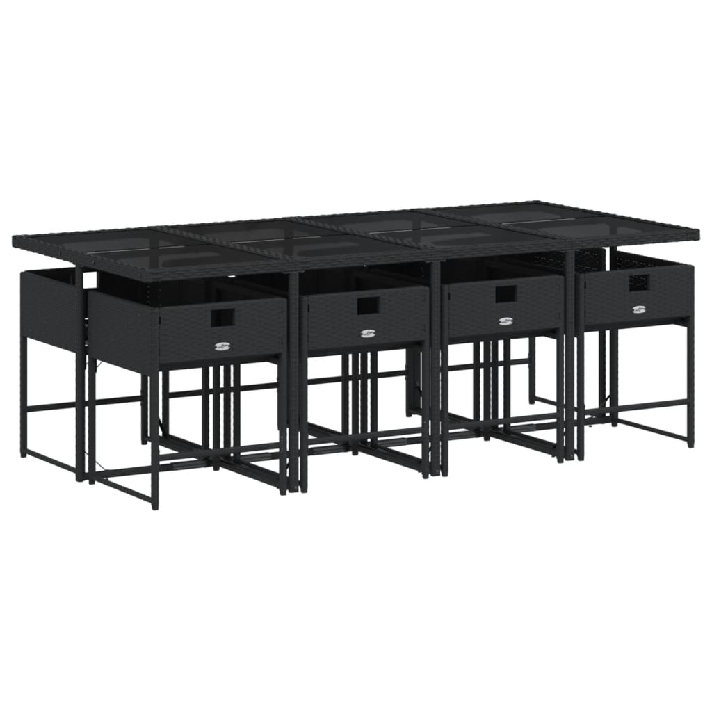 9 Pcs conjunto de jantar p/ jardim c/ almofadões vime PE preto