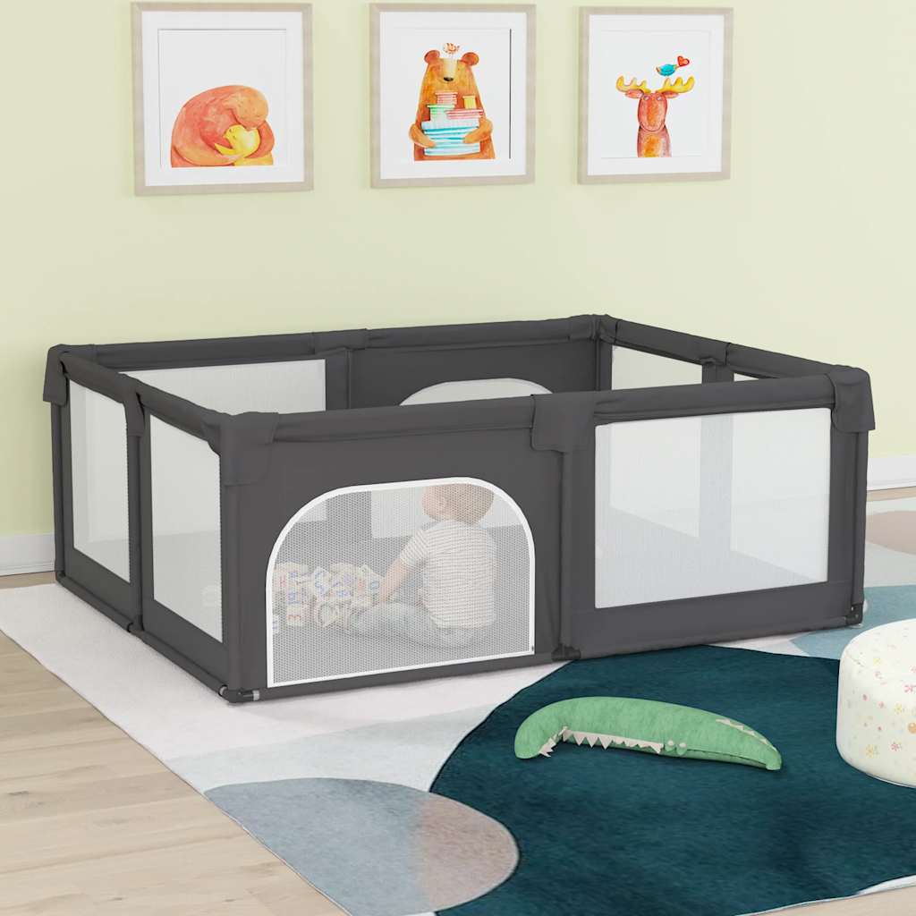 Parque para bebés com 2 portas tecido oxford cinzento-escuro