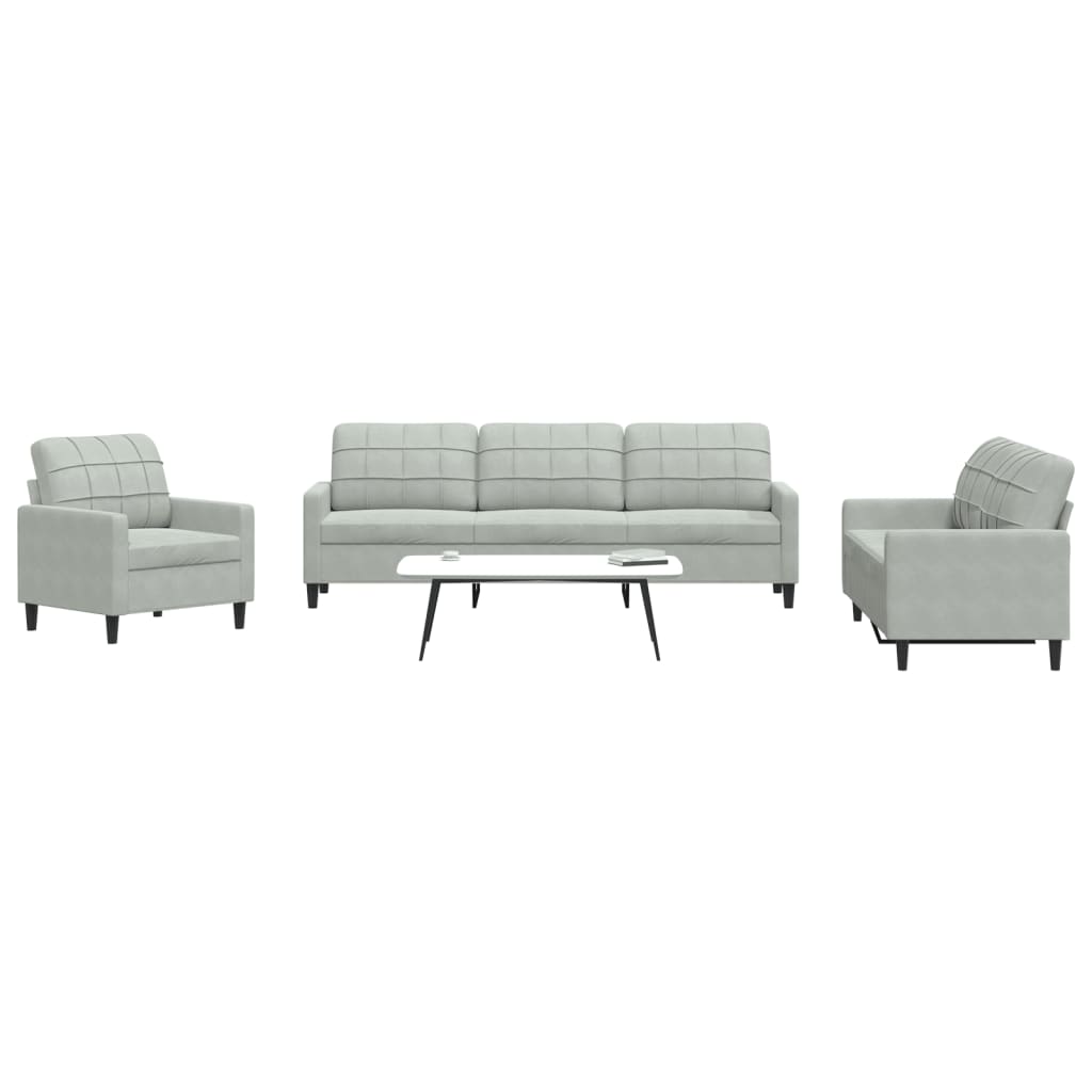 4 Pcs conjunto de sofás com almofadões veludo cinzento-claro