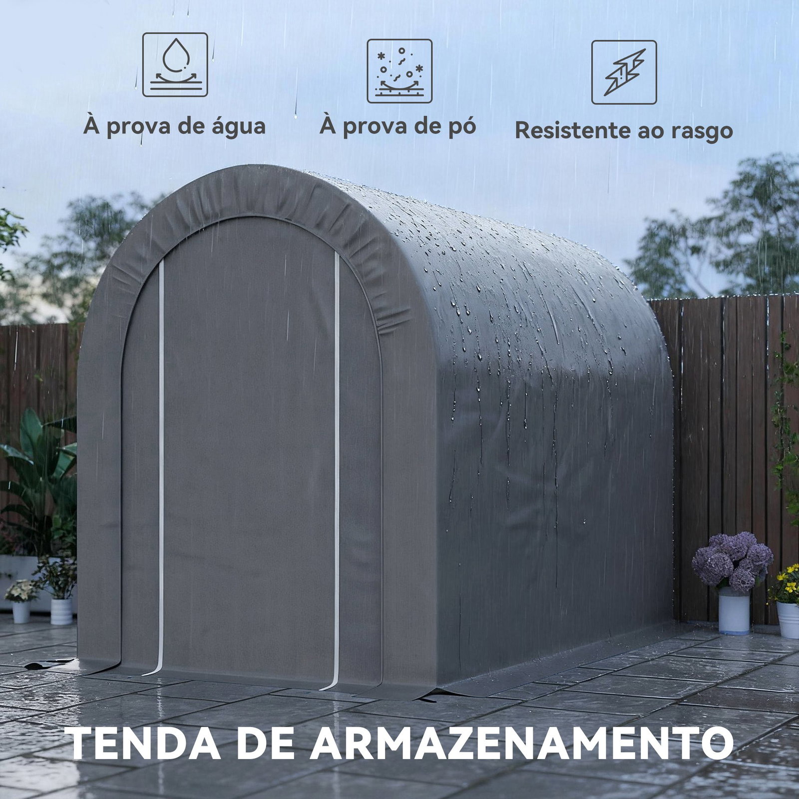 Tenda de jardim para bicicletas com estrutura em aço, porta com fecho, impermeável 2,4x1,6x1,9 m cinzento claro