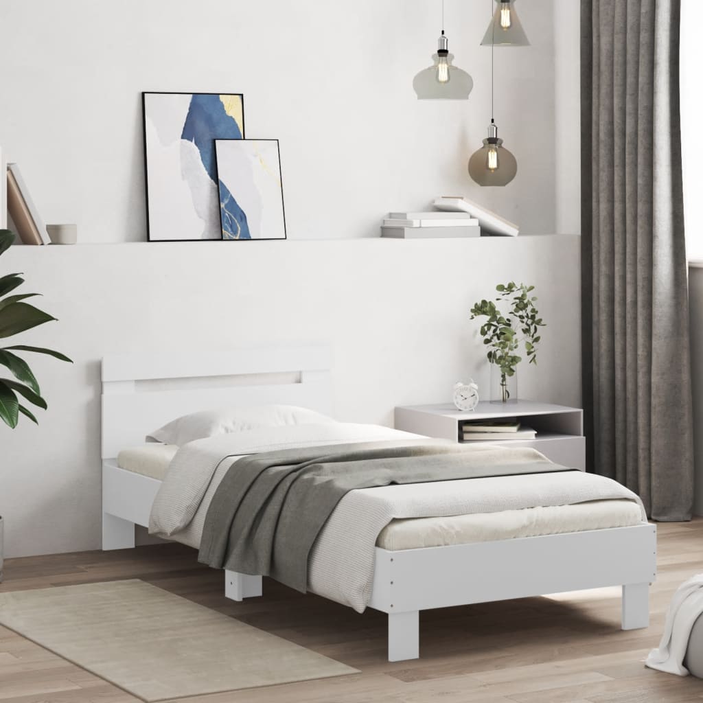 Estrutura cama cabeceira 75x190 cm derivados de madeira branco