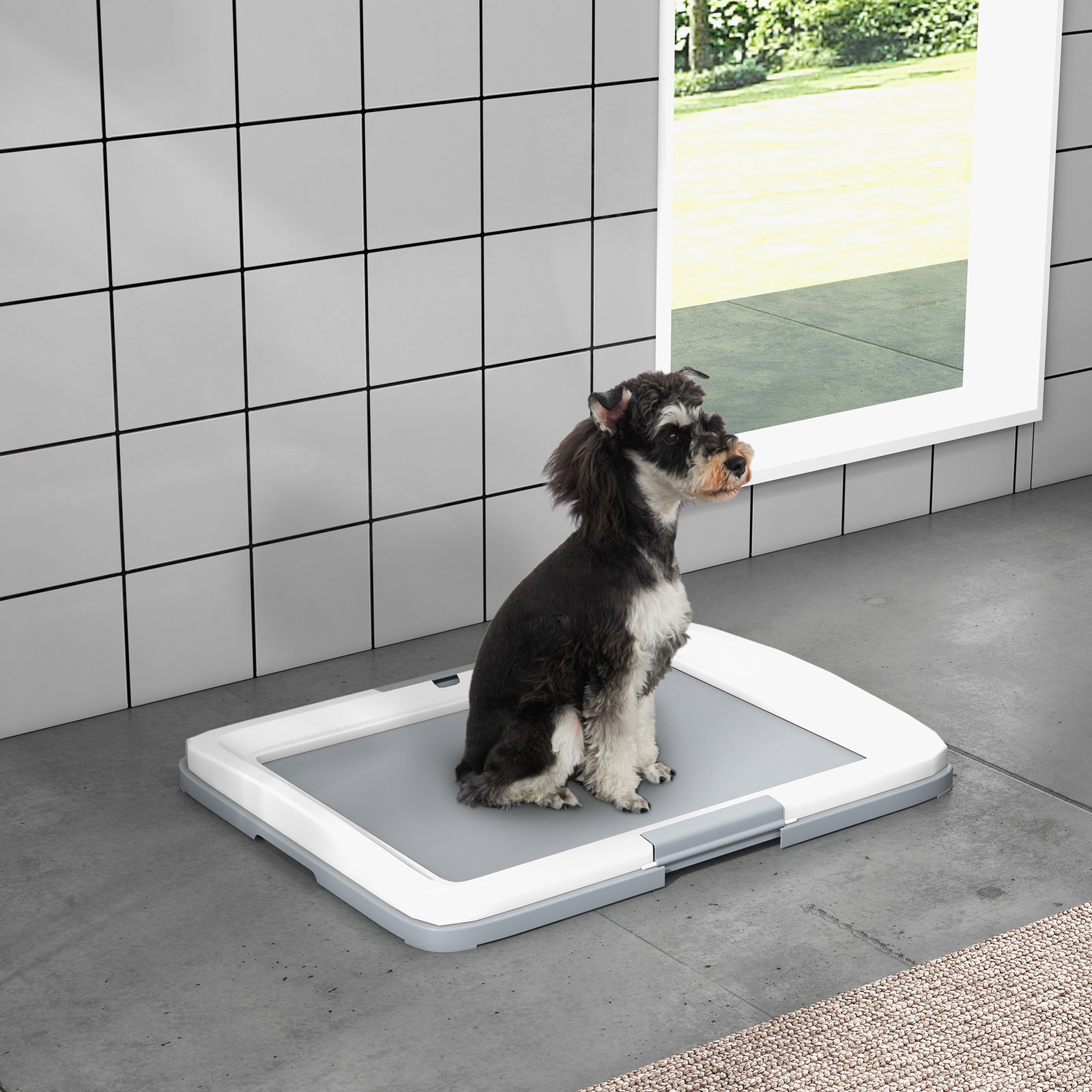 Tabuleiro para resguardos de cães sanita para cães com bandeja para treino em exterior e interior 63x48,5x6 cm cinza
