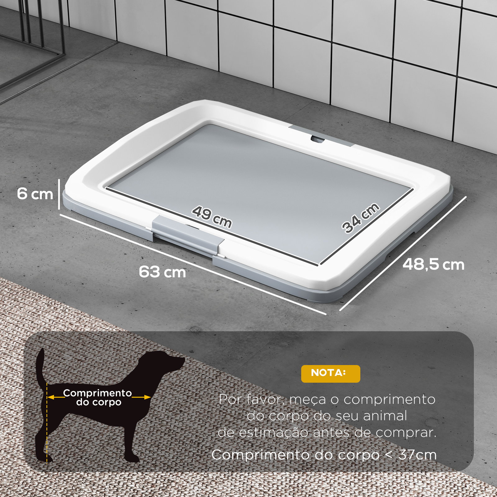 Tabuleiro para resguardos de cães sanita para cães com bandeja para treino em exterior e interior 63x48,5x6 cm cinza