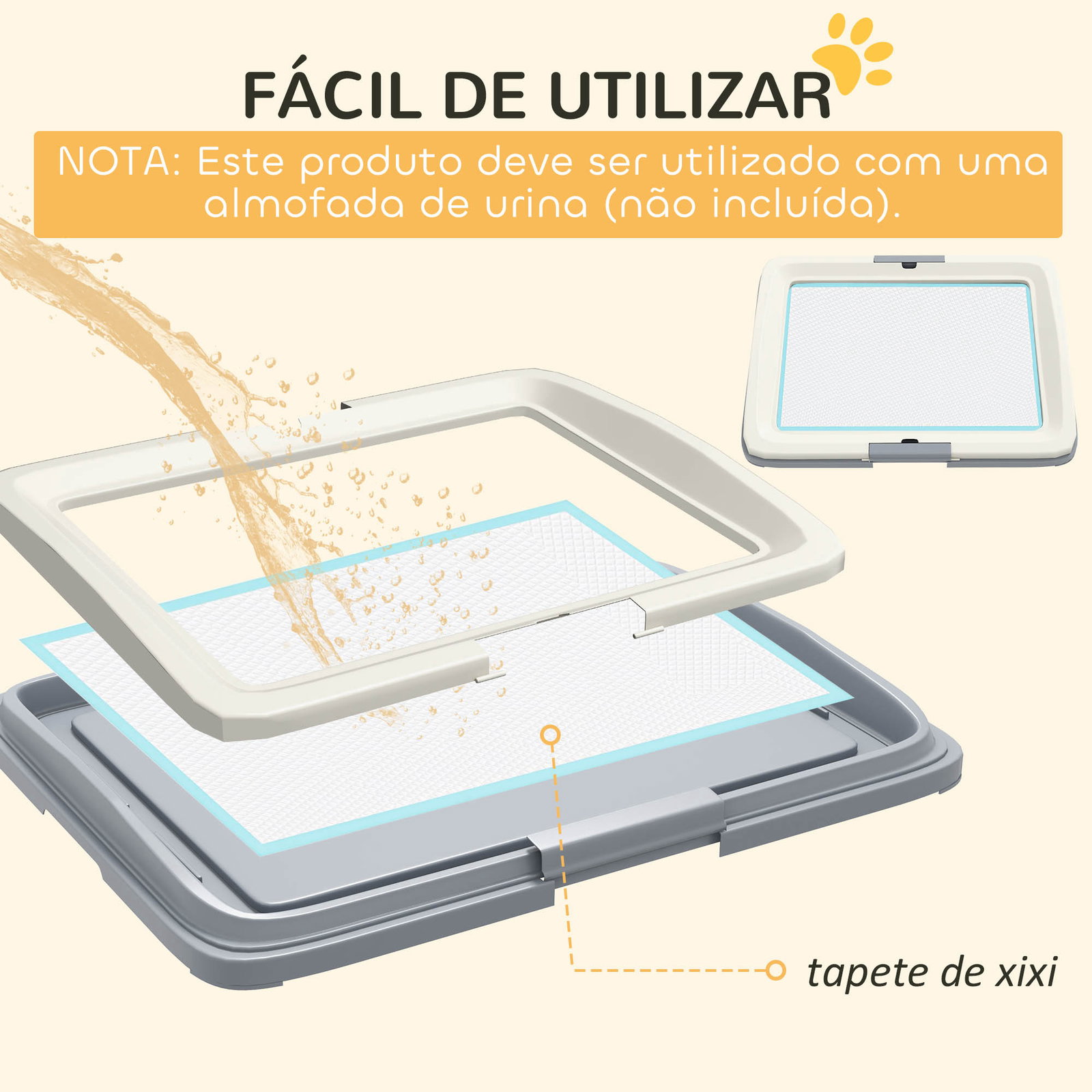 Tabuleiro para resguardos de cães sanita para cães com bandeja para treino em exterior e interior 63x48,5x6 cm cinza